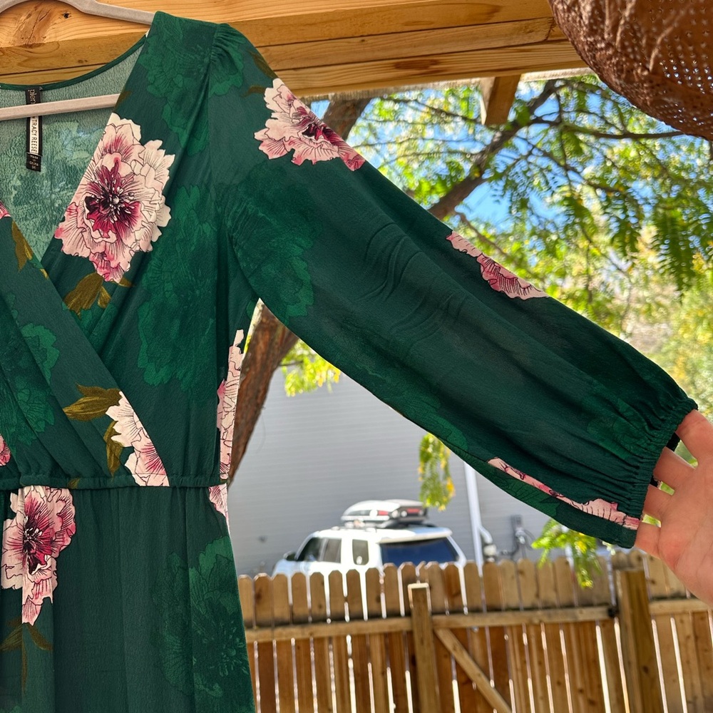 Aleah Dress Plenty by Tracy Reese Anthropologie Floral Faux Wrap Green medium - Picture 8 of 16
